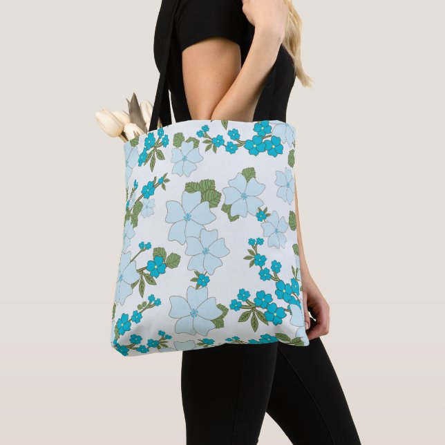 Blue Flowers, Floral Pattern, Pattern Of Flowers Tote Bag (Close Up)