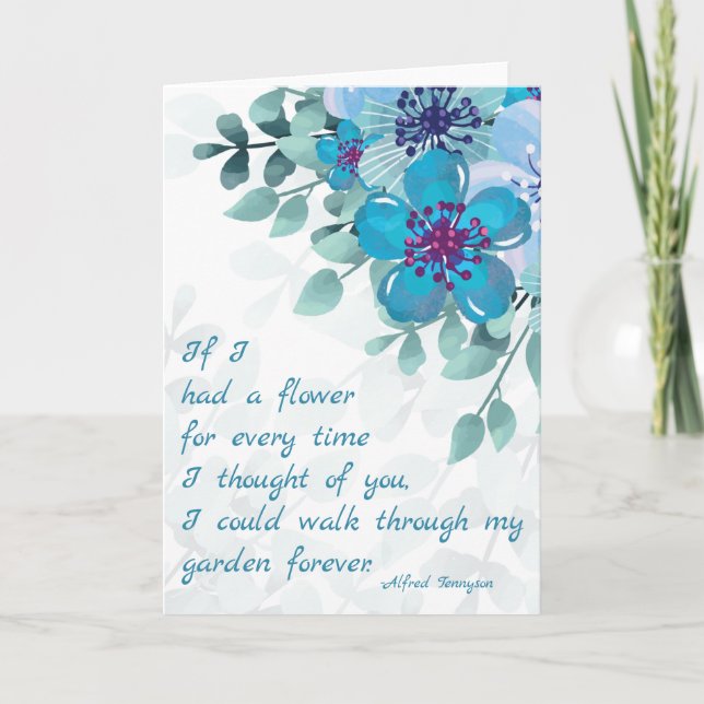 Blue Flowers, Forever Love Quote Card (Front)