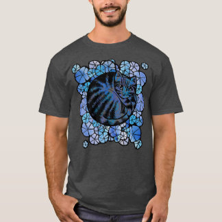 Blue Flowers Gardener Cat Flower Kitty Cats Art T-Shirt
