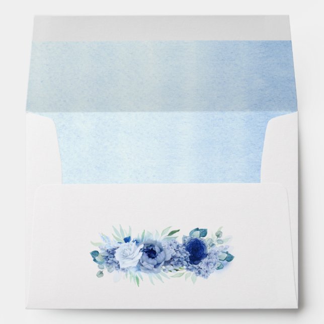 Blue Flowers Gold Dots Elegant Watercolor Envelope (Back (Bottom))