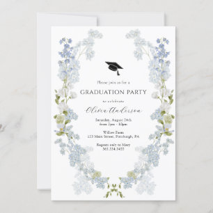 Blue Flowers Graduation Party Invitation