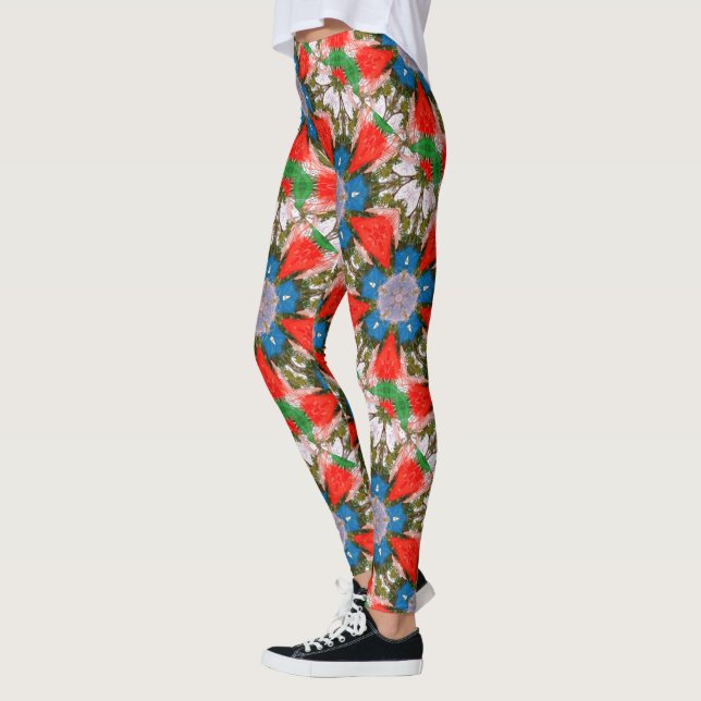 blue flowers green red leggings (Left)