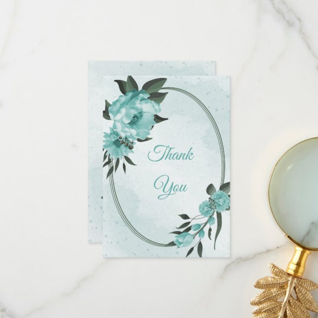 blue flowers greenery botanical thank you card (Front/Back In Situ)