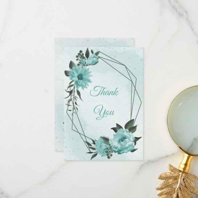 blue flowers greenery botanical thank you card (Front/Back In Situ)