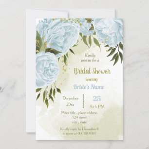  blue flowers greenery bridal shower invitation