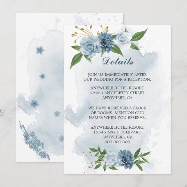 blue  flowers greenery details  enclosure card (Front/Back)