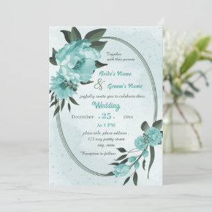  blue flowers greenery geometric wedding  invitation