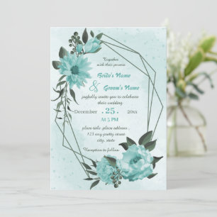  blue flowers greenery geometric wedding  invitation
