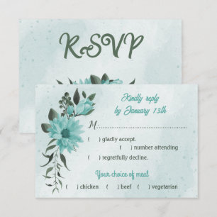 blue flowers greenery meal choice RSVP card