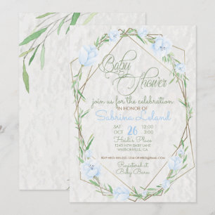 Blue Flowers Greenery Terrarium  Baby Shower Invitation