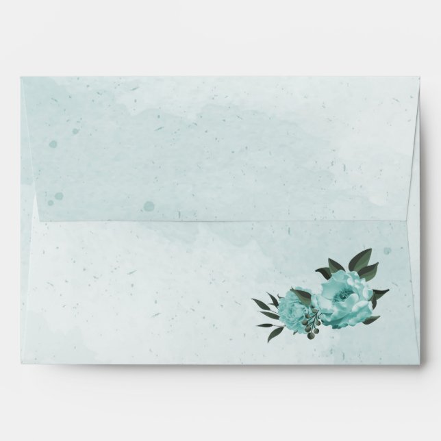  blue flowers greenery wedding envelope (Back (Top Flap))