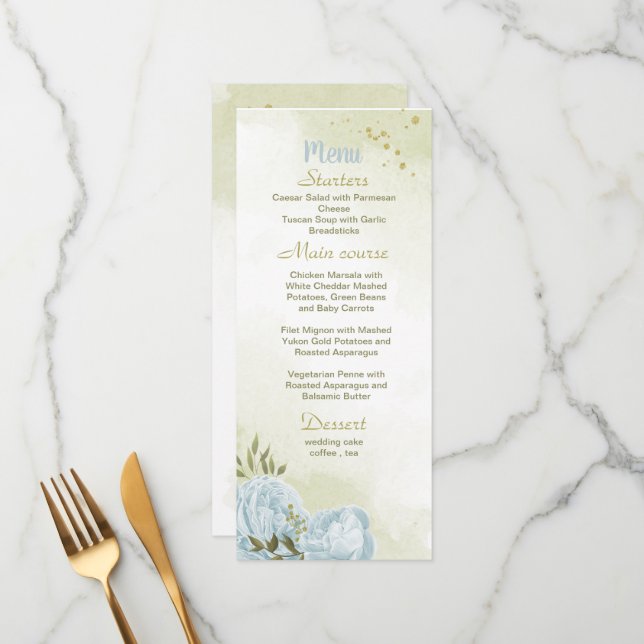 blue flowers greenery wedding menu (Front/Back In Situ)