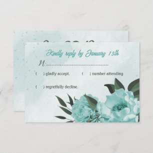  blue flowers greenery wedding  RSVP card