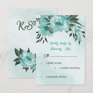  blue flowers greenery wedding  RSVP card