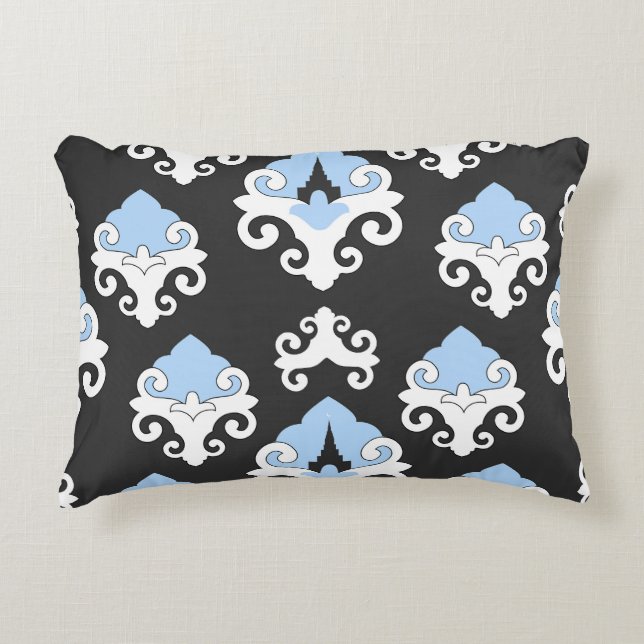 Blue Flowers Grey Background Pattern Accent Pillow (Front)