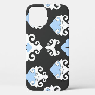 Blue Flowers Grey Background Pattern iPhone 12 Case