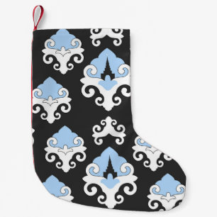 Blue Flowers Grey Background Pattern Small Christmas Stocking