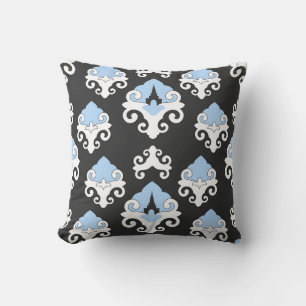 Blue Flowers Grey Background Pattern Throw Pillow