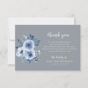 blue flowers grey funeral thank you note card
