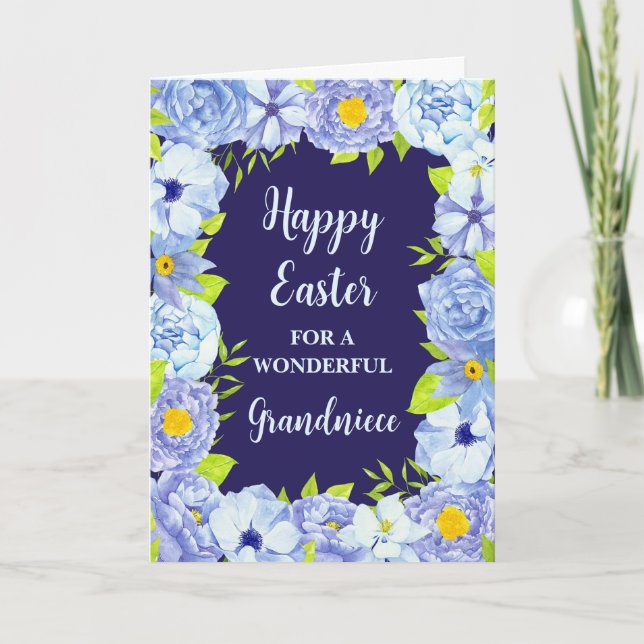 Blue Flowers Happy Easter Grandniece Holiday Card (Front)