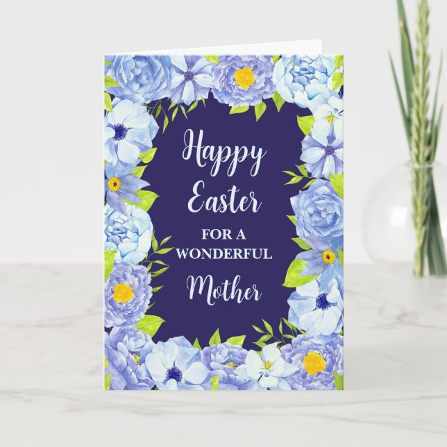 Blue Flowers Happy Easter Mother Holiday Card (Front)