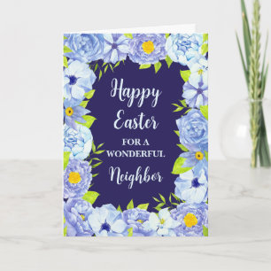 Blue Flowers Happy Easter Neighbour Holiday Card