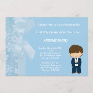 Blue Flowers Holy Communion Invitation