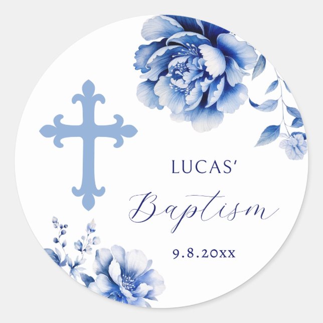 Blue Flowers Holy Cross Baptism Sticker (Front)