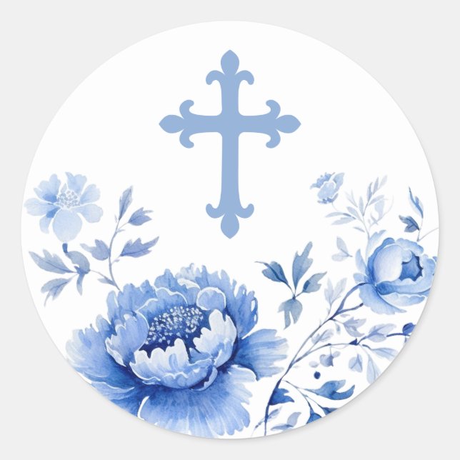 Blue Flowers Holy Cross Sticker (Front)