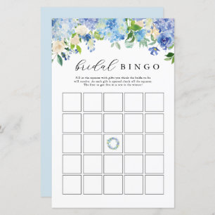 Blue Flowers Hydrangea Bridal Bingo Game Cards