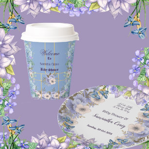 Blue Flowers Hydrangea Purple Lilac Baby Shower Paper Cups
