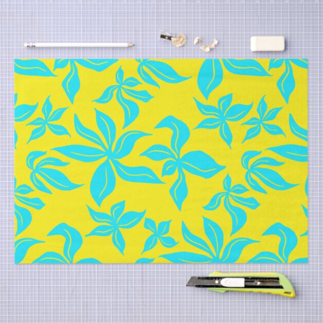 Blue Flowers Illustrated Pattern Tissue Paper (Craft)
