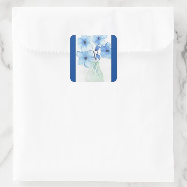 Blue flowers in a vase Note Cards Square Sticker (Bag)