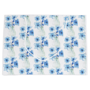 Blue Flowers in glass vase Large Gift Bag