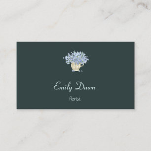 Blue flowers in vase grey business card