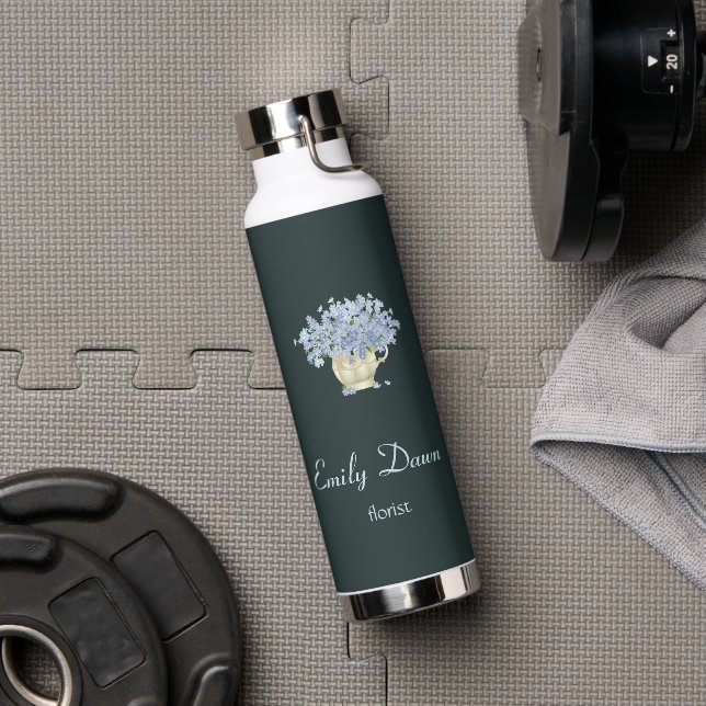 Blue flowers in vase grey water bottle (Gym)