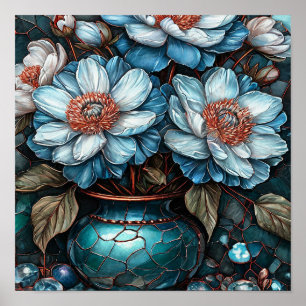 💙 Blue Flowers In Vase Still Life Elegant Floral Poster