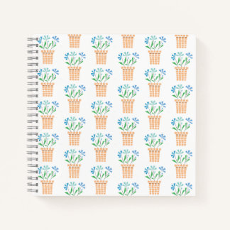 Blue Flowers in Woven Pots Notebook