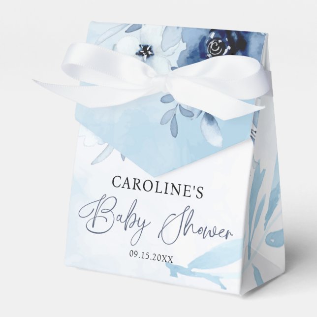 Blue Flowers It's A Boy Baby Shower  Favor Box (Front Side)
