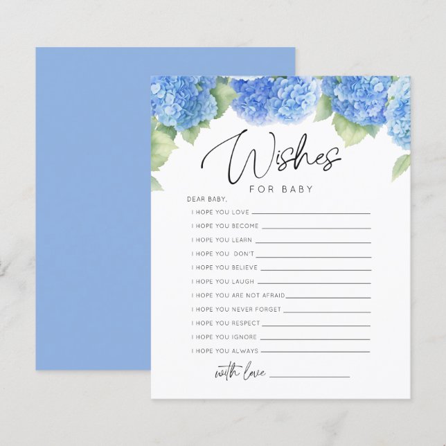 Blue Flowers It's a Boy Wishes Baby Shower Games (Front/Back)