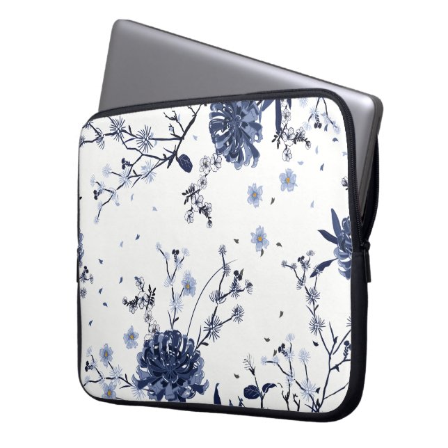 Blue flowers laptop sleeve (Front Left)
