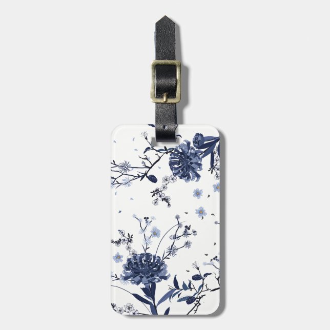 Blue flowers luggage tag (Front Vertical)