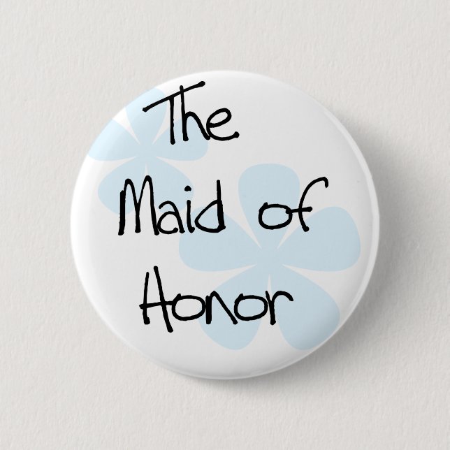Blue Flowers Maid of Honour 2 Inch Round Button (Front)