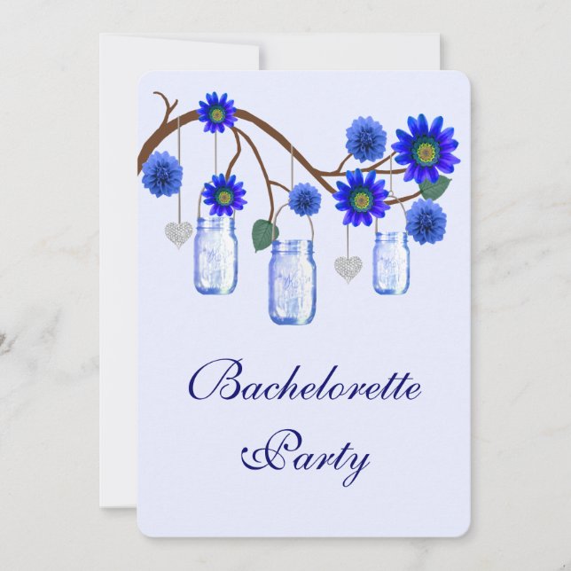 Blue Flowers Mason Jars Bachelorette Party Invite (Front)