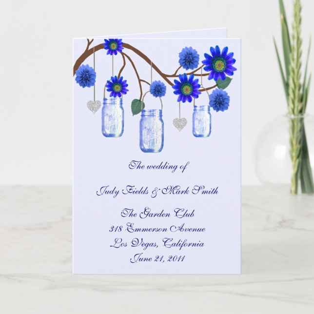 Blue Flowers Mason Jars Program Card (Front)