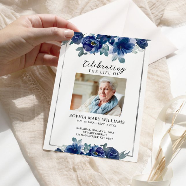 Blue Flowers Memorial Funeral Order of Service Program (Creator Uploaded)