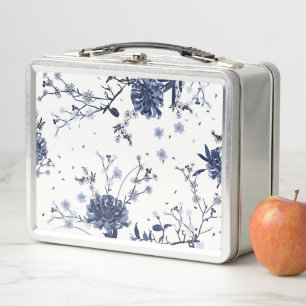 Blue flowers metal lunch box