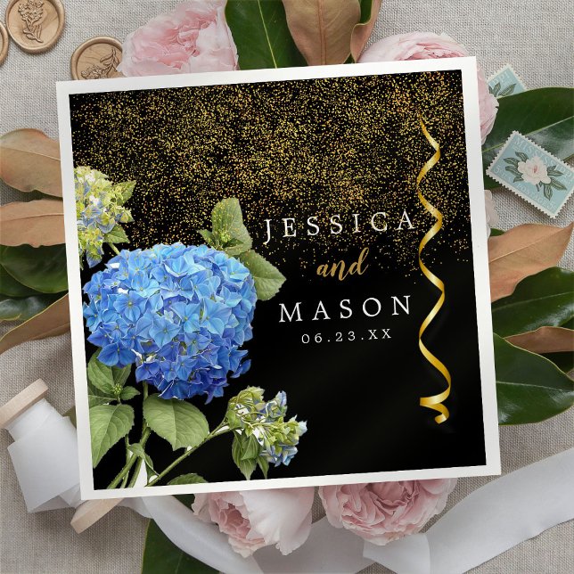 Blue Flowers Modern Wedding Cocktail Napkins (Creator Uploaded)