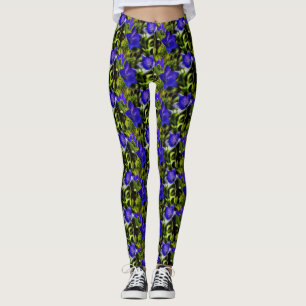 Blue Flowers Nature Art Pattern Leggings