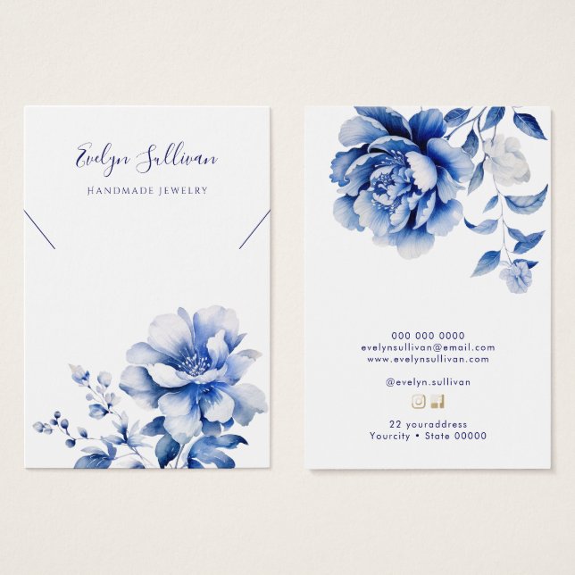 Blue flowers necklace display card (Front & Back)